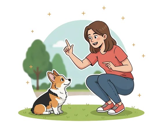 Девушка дрессирует собаку